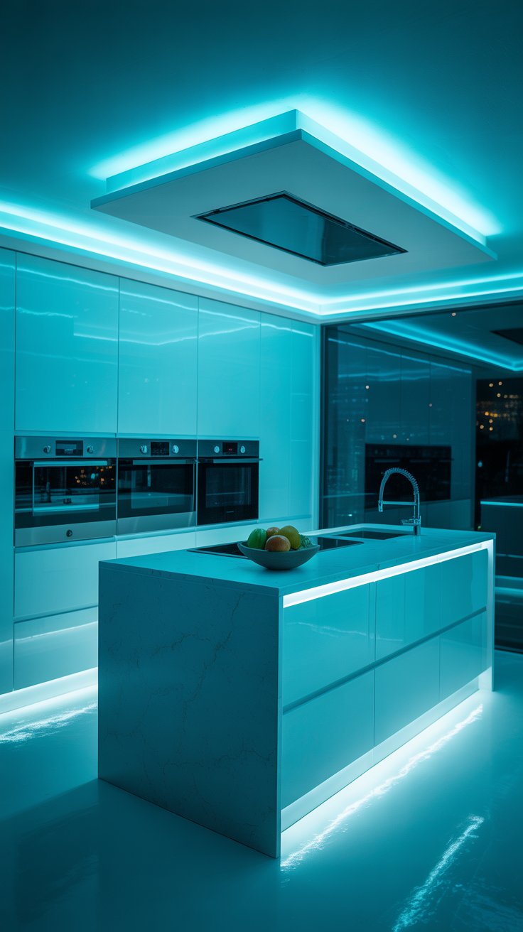 Modern kitchen with LED lighting